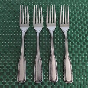 Salem 1776 Dinner Forks Set Lot of 4 Stainless Beaded Satin Handle Vintage VTG